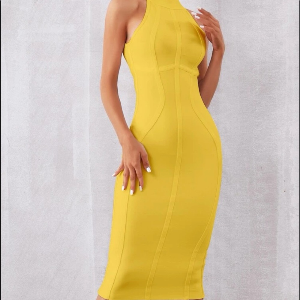 Never worn yellow body con dress